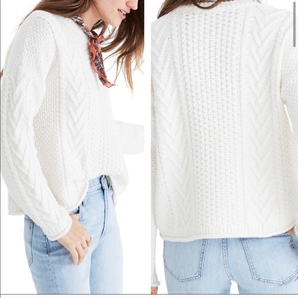 Madewell White Cable Knit Sweater